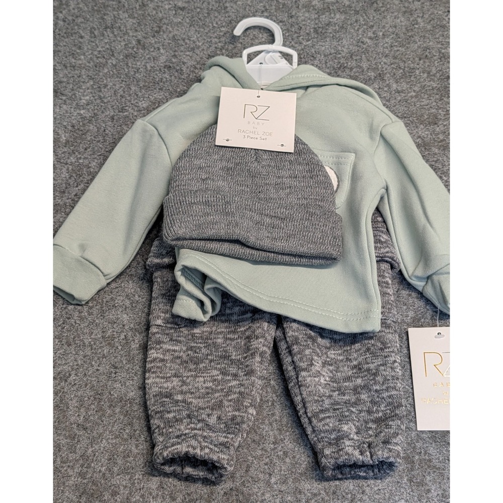 RZ Baby by Rachel Zoe Infant Unisex 3 Pc Set Pants, Top & Knit Beanie 3/6 Months